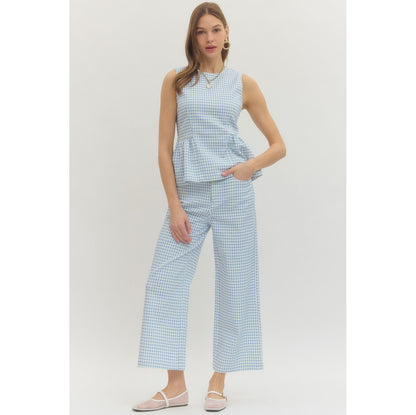 Blue Gingham Straight Leg Pants 0616