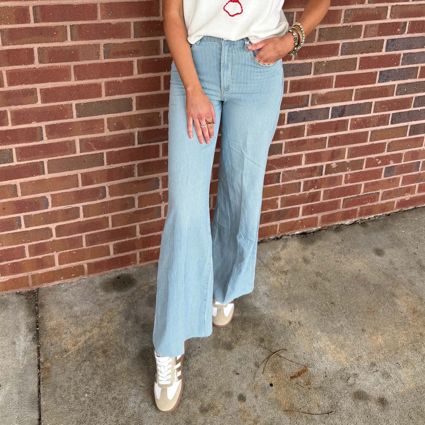 Dear John - High Rise, Wide Leg, Raw Hem, Fiona Jeans 349 - Blue Striped
