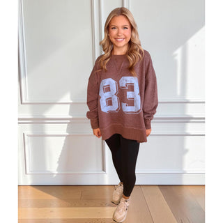 Washed “83” Print Graphic Pullover Top 9646 – Mocha