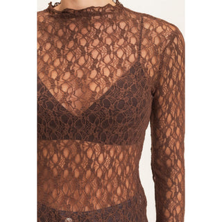Lace Mock Neck Long Sleeve Top 033 – Chocolate