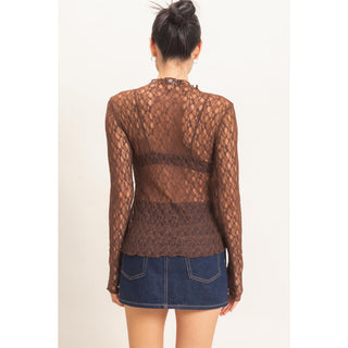 Lace Mock Neck Long Sleeve Top 033 – Chocolate