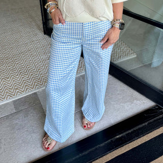 Blue Gingham Straight Leg Pants 0616 SALE