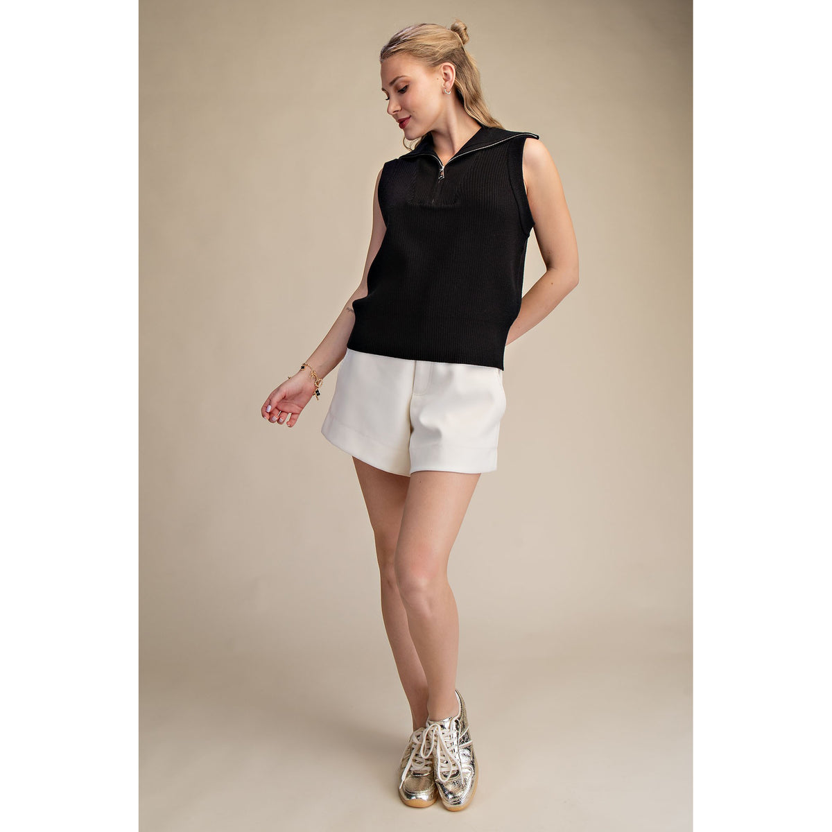 GM - Half Zip, Sleeveless Sweater Vest 9814 - Black