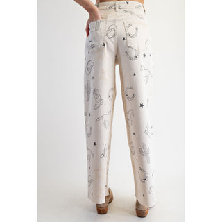 Easel - Western Printed Stretch Twill Pants 6764 - Latte