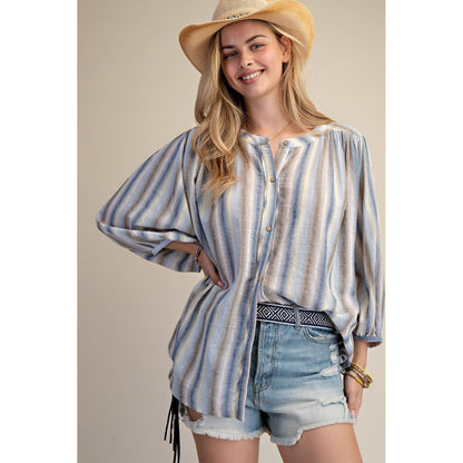 Easel - Striped, Loose Fit Top 1973 - Blue