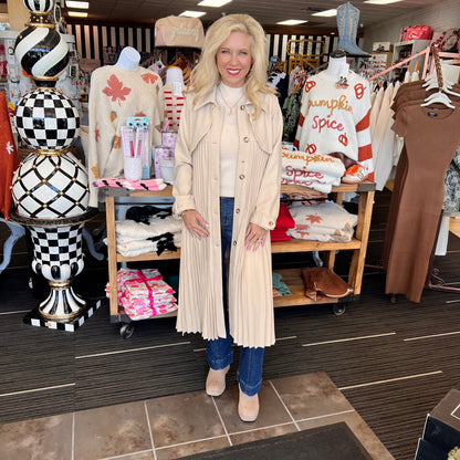 TCEC - Classic Trench Coat w Pleated Twist 6577 - Beige