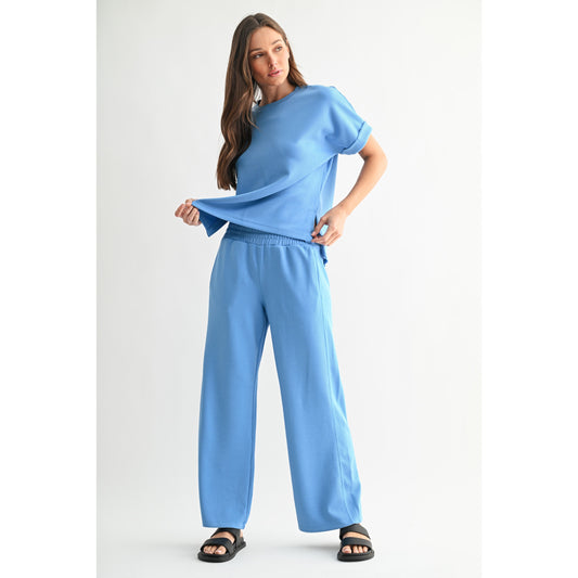 Luxe Sand Wash Rib Lounge Tee & Wide Leg Pant Set 5626 / 5378 – Denim Drift