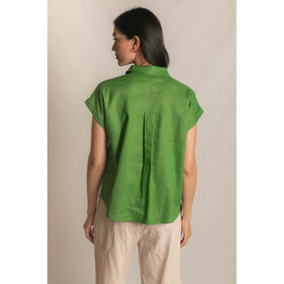 Grass Green P.Cill Linen Button-Up Shirt – Relaxed Short Sleeve 1136
