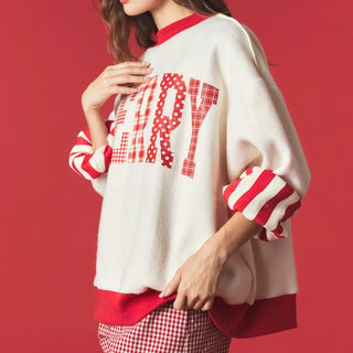 Merry & Stripe Reversible Fleece Mock Neck Sweatshirt 0961 - Red / Ivory