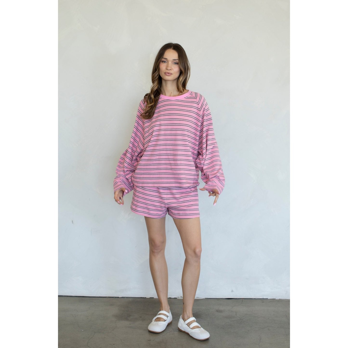 Coastal Stripe Ribbed Tee & Shorts Set 4901 / 4900 - Pink-Brown