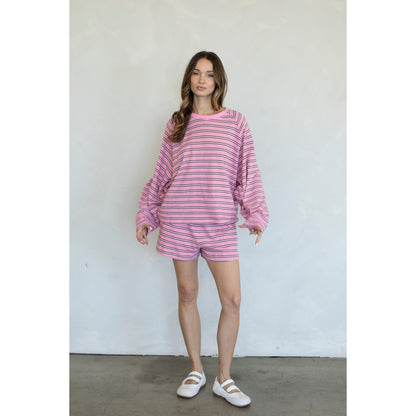 Coastal Stripe Ribbed Tee & Shorts Set 4901 / 4900 - Pink-Brown