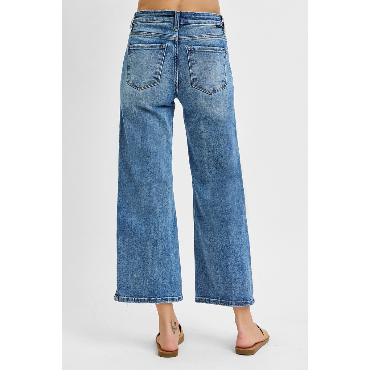 Risen - High Rise, Crop Wide Leg, Side Slit w Fray Hem Jeans 5590 - Medium Blue