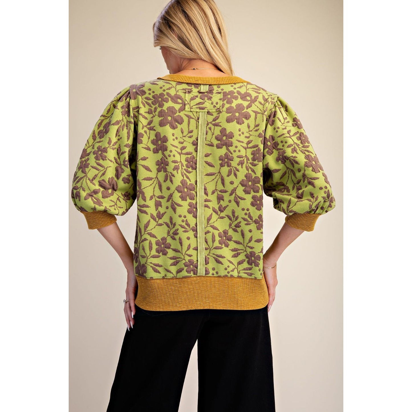Floral Mineral Washed Top 0249 - Matcha Green