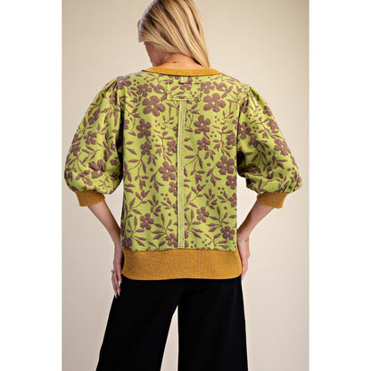 Floral Mineral Washed Top 0249 - Matcha Green