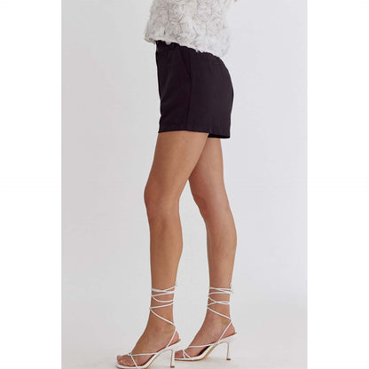ENTRO - High Waisted, pleaded, Shorts 2209 - Black