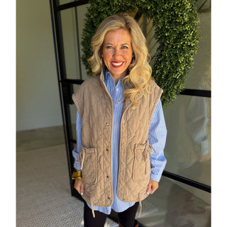 Oversized Ladies Quilted Vest - Beige