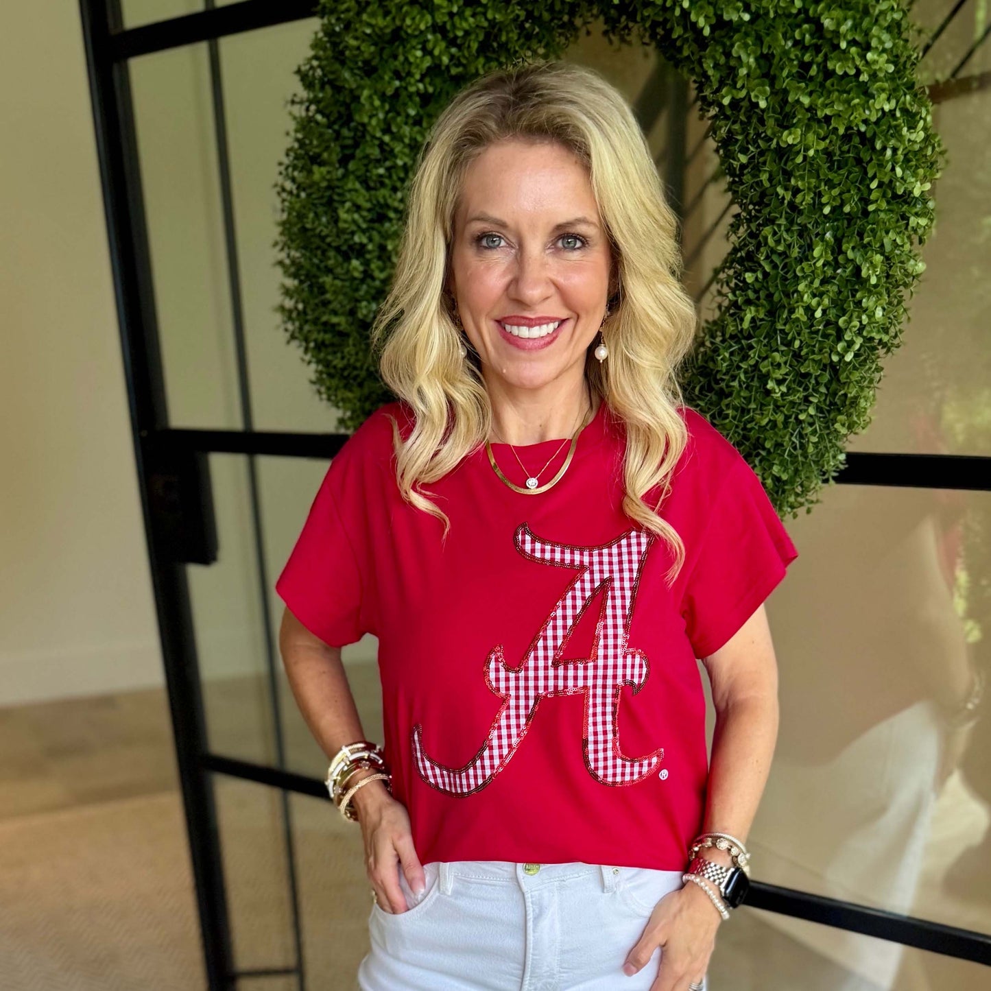 Queen of Sparkles - Licensed Alabama Gingham Mascot Tee - Crimson