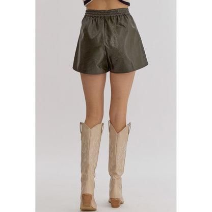 Entro - Metallic Texture, High Waisted Shorts w Pockets 1952 - Olive