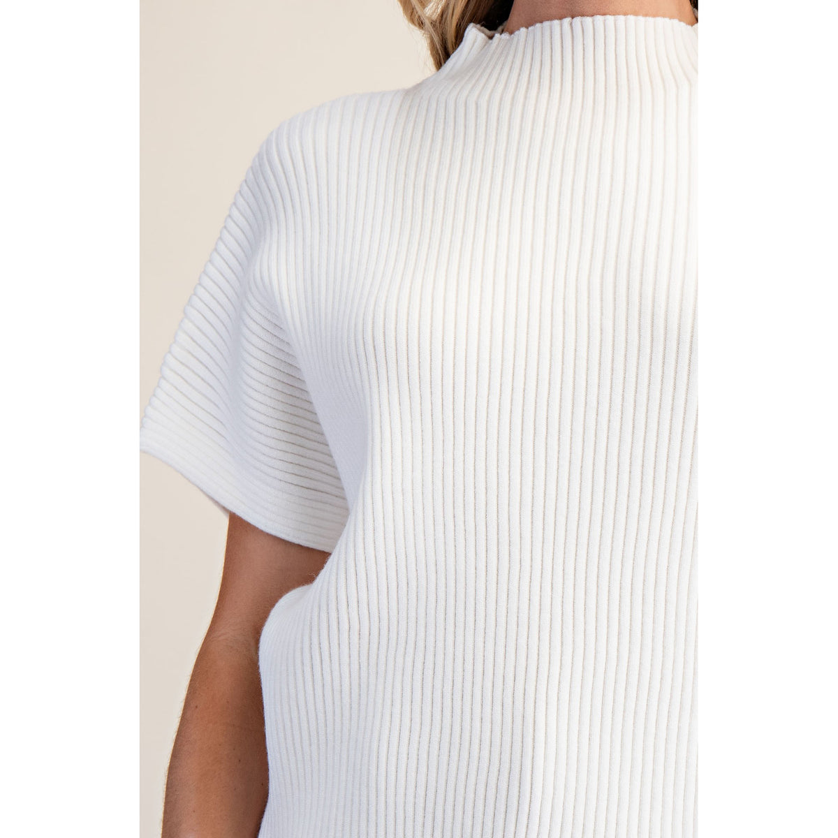 GM - Mock Neck, Ribbed, Oversized Pullover Sweater Top 9774 - White