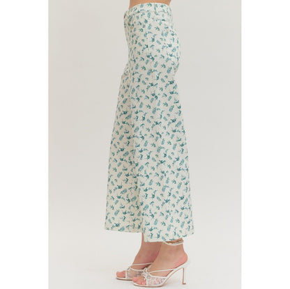 Botanical Print Wide Leg Pants – Front Pleat Detail 0950