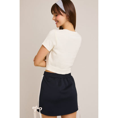 LL - Short Sleeve, Crew Neck, Teddy Bear Sweater Top 5170 - White / Navy