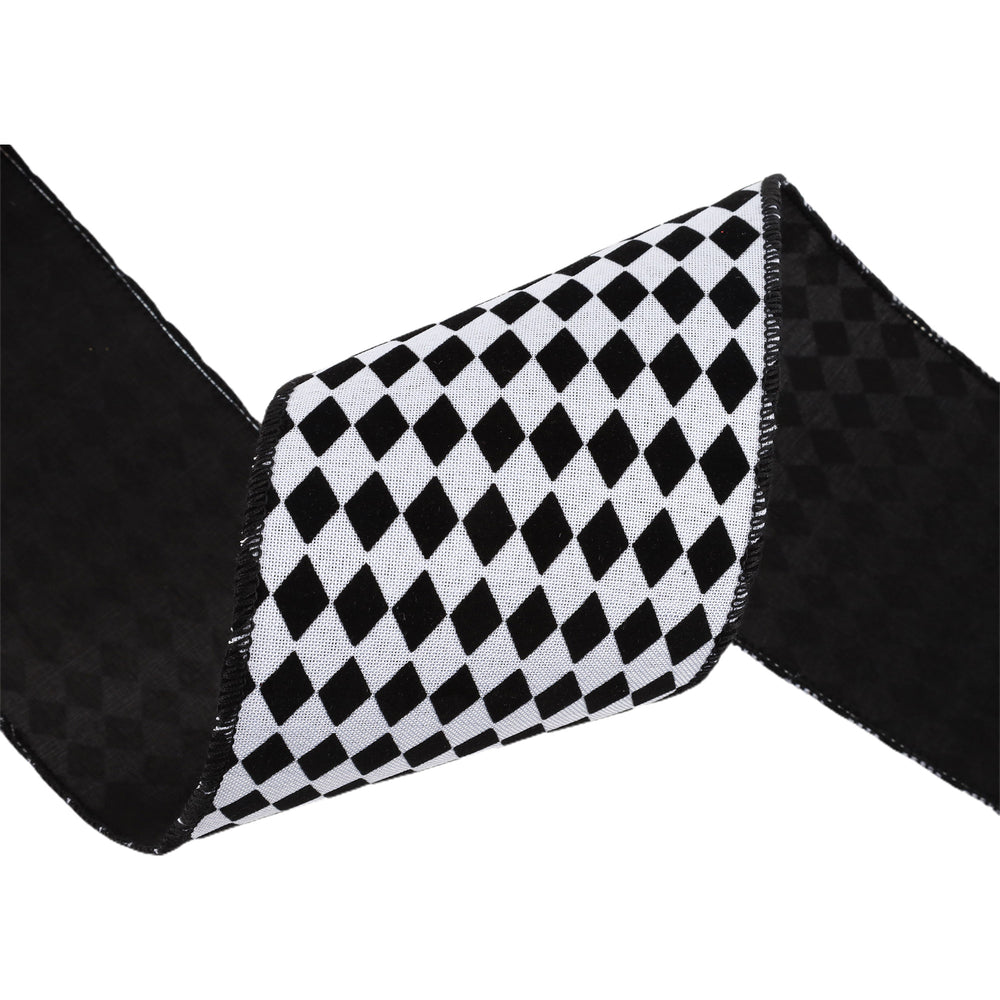 LAR - 4" Wired Ribbon | Glittered Diamonds w/ Black Backing | 10 Yard Roll