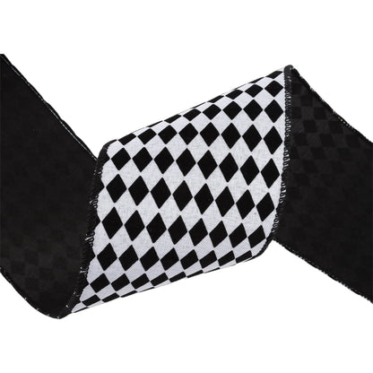 LAR - 4" Wired Ribbon | Glittered Diamonds w/ Black Backing | 10 Yard Roll
