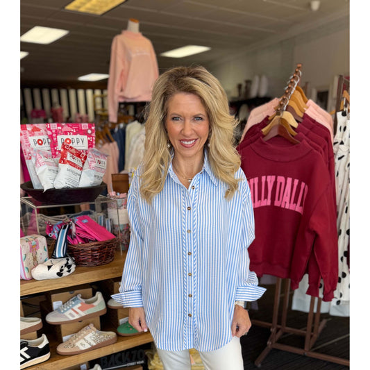 Entro - Striped, Long Sleeve, Button Down Top 7820 - Light Blue