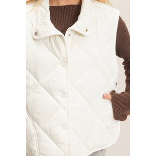 Quilted Snap Button Vest 957 – Ivory