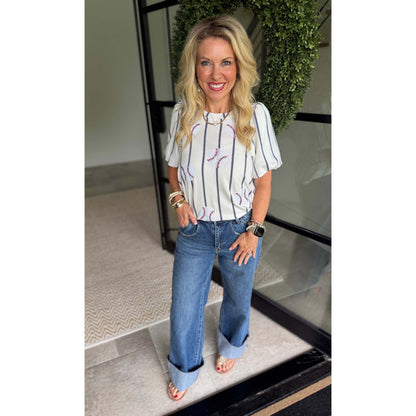Tina Top – Sequin Baseball Stripe Top - SALE was $62.95