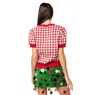 Queen of Sparkles - Licensed Alabama Gingham Football Sweater - Crimson - SALE