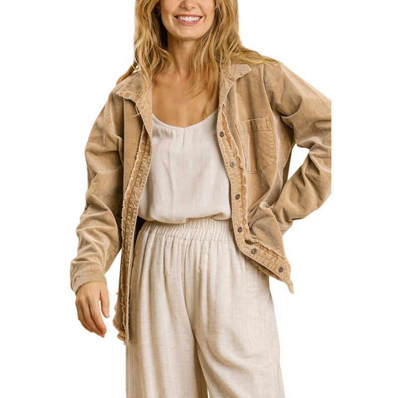 Stone Wash, Chest Pocket, Button Down Jacket 6176 - Camel