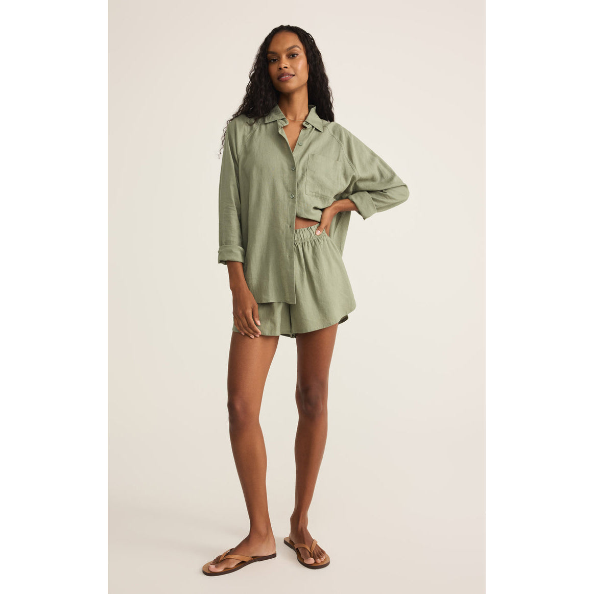Z Supply - The Perfect Linen Shorts 2686 - Avocado