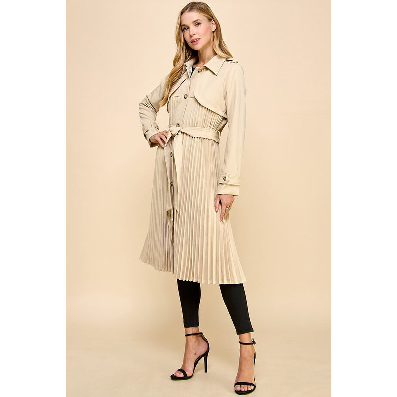 TCEC - Classic Trench Coat w Pleated Twist 6577 - Beige