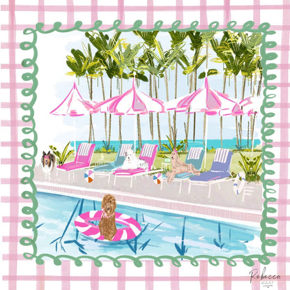 Rebecca Illustrated Pool Pawty Mahjong Mat | 32" x 32"