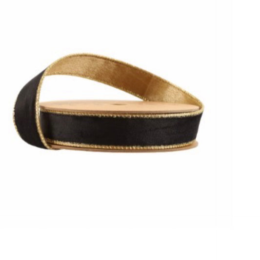 1" Reversible Wired Ribbon Classic Velvet- Black/Gold