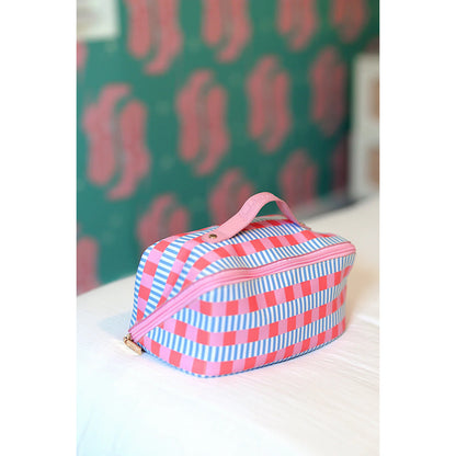 JLB - Cosmetic Bag, Hold All - Blaze, Blue, Pink, Orange Checkered