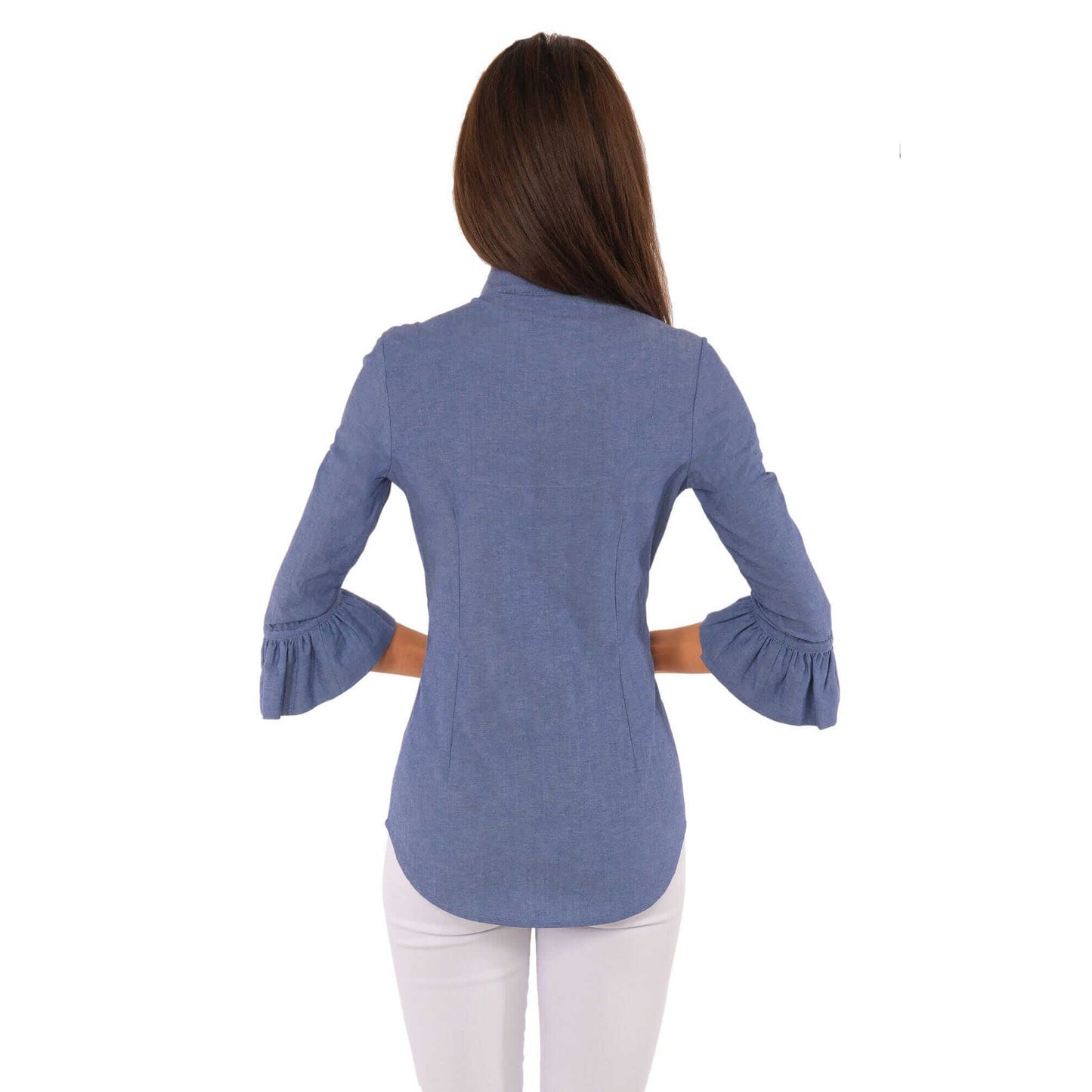 Gretchen Scott - Wash & Wear, Ruffle Detail Blouse Top - Chambray