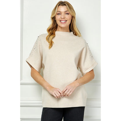 SAB - Embellished Short-sleeve Top 6048 - Cream