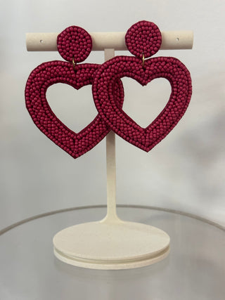 Valentines Earrings Beaded Open Heart 3001 - Pink