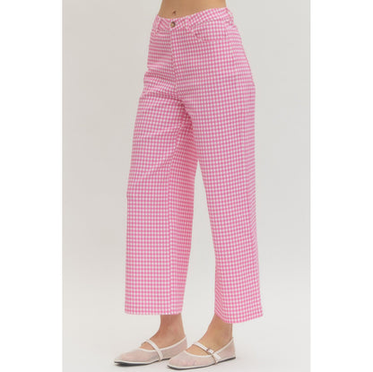 ENTRO -  Gingham, Straight Leg Pants 0616 - Pink