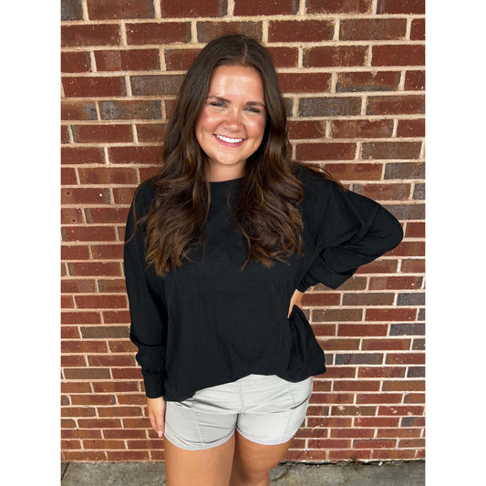 Rae Mode - Oversized Cotton Slub Long Sleeve Top 0094 - Black