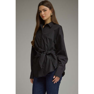 Tie Waist Button-Up Top 2671 – Black