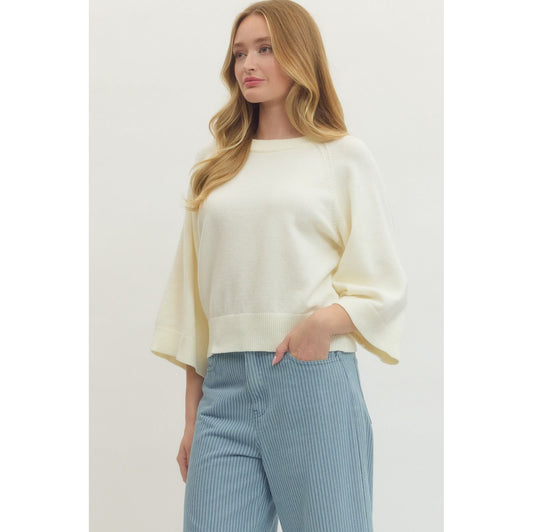 Entro - Solid Raglan, 3/4 sleeve sweater Top 7711 - Creme
