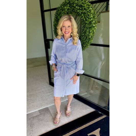 Gretchen Scott - Striped Breezy Blouson Dress - Navy/White