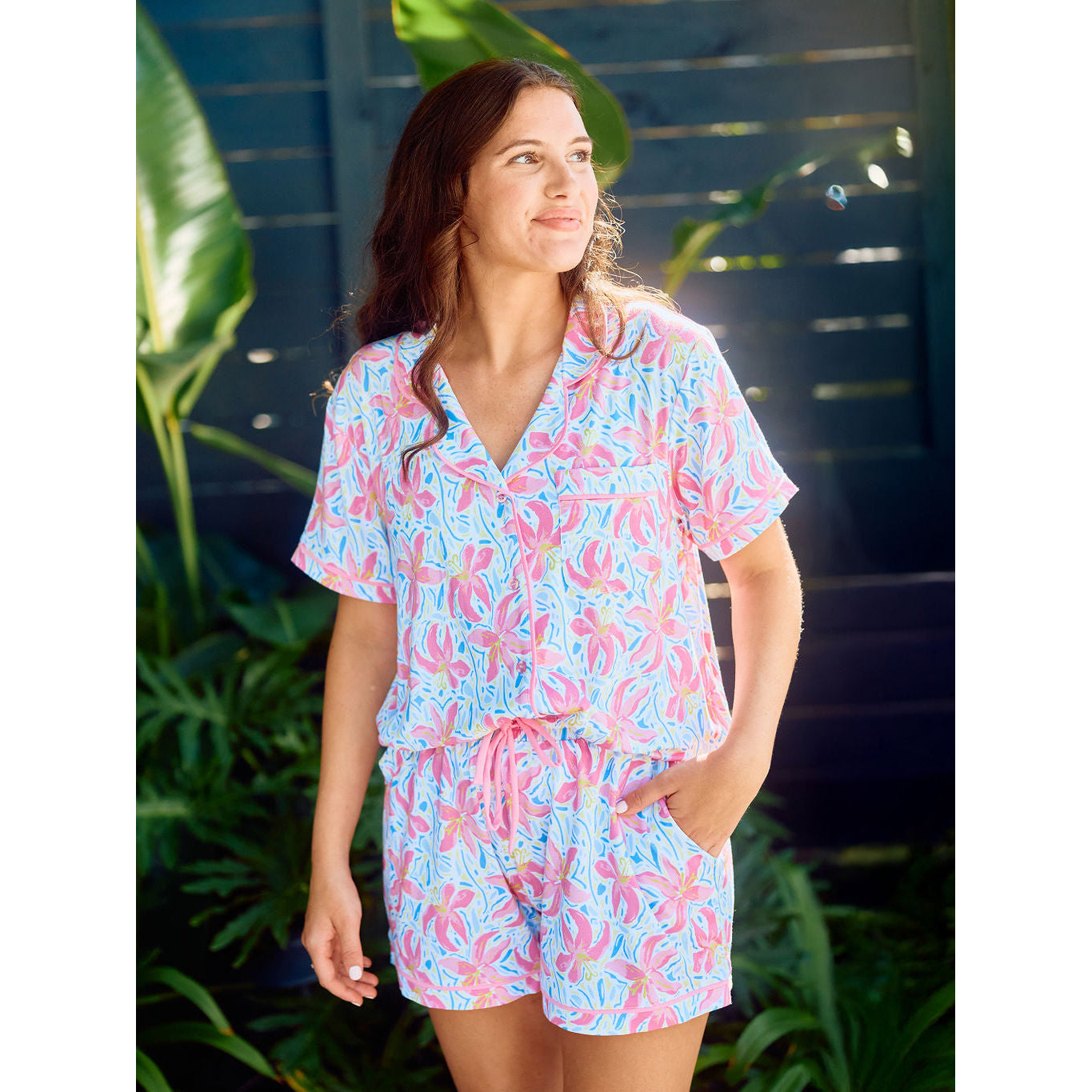 MS - Women's Charlotte Shorts Set - Hibiscus Harmony White *