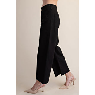 Colette Cropped Scallop Pocket Detail Wide-Leg Pants – Black