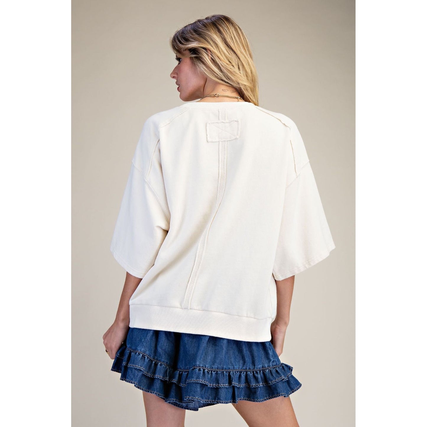 American Flag Washed Terry Pullover Top – Ivory 1893