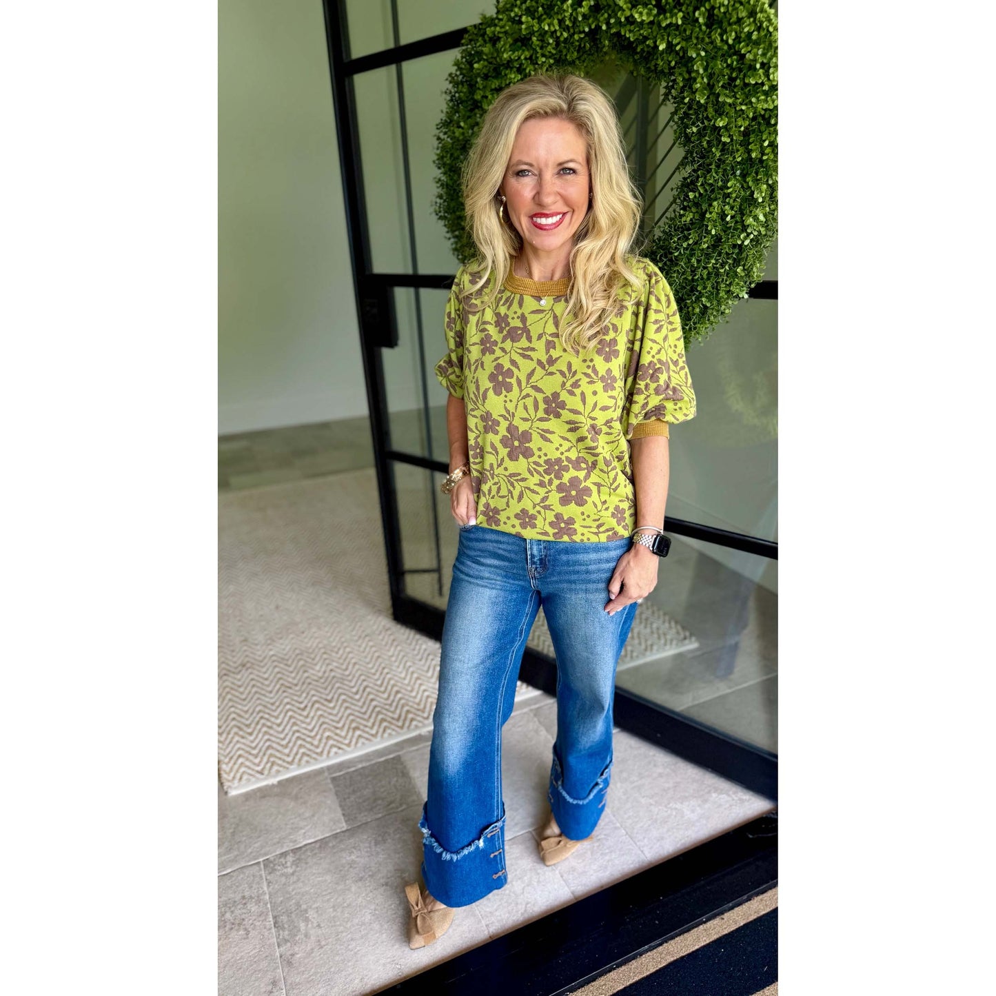 Floral Mineral Washed Top 0249 - Matcha Green