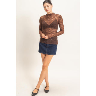 Lace Mock Neck Long Sleeve Top 033 – Chocolate
